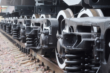 Obraz premium Close up view of a train wheels