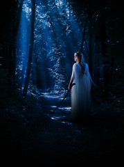 Elven girl at night forest