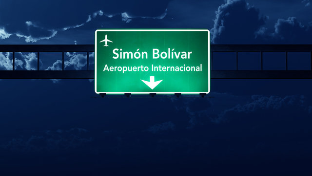 Caracas Venezuela Airport Highway Road Sign At Night