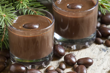 Chocolate and coffee dessert and sweets,  coffee beans and fir b