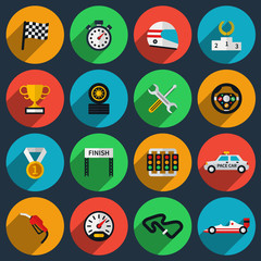 Vector set of racing icons in flat style