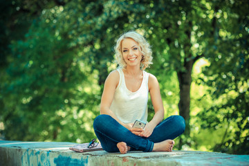 Beautiful blonde girl photographed themselves