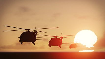 helicopters sun set © sakdam