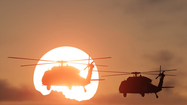 helicopters sun set