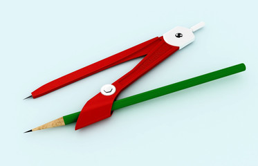3d Compass and Pencil - isolated
