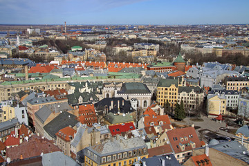 Fototapeta na wymiar Aerial view of Riga center from St. Peter's Church, Riga, Latvia