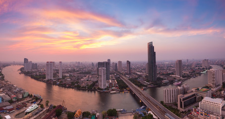 Beautiful sky, Panorama Landscape of River curved in Bangkok city, Thailand