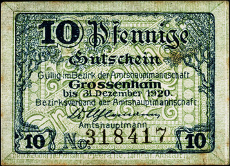 Historische Banknote, Notgeld, 1920, Zehn Pfennig, Deutschland