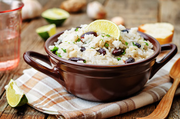 coconut lime rice with red beans and cilantro