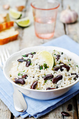 coconut lime rice with red beans and cilantro