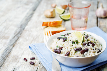 coconut lime rice with red beans and cilantro