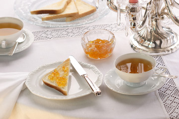 English breakfast with tea and and toast