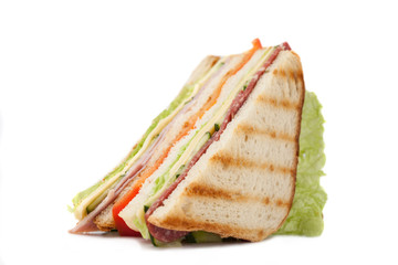 big triangle sandwich on a white background