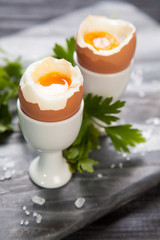 Boiled eggs on marble background
