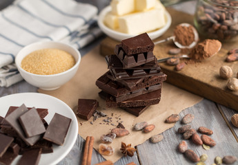 ingredients for the cake of cocoa