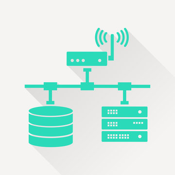 flat computer network with database wi-fi and server