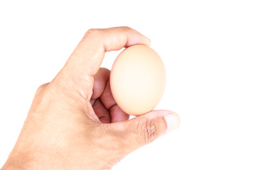 Fototapeta na wymiar man holding egg with her hand isolated on white background