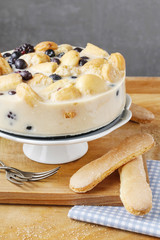 Blueberry cheesecake with ladyfinger biscuits