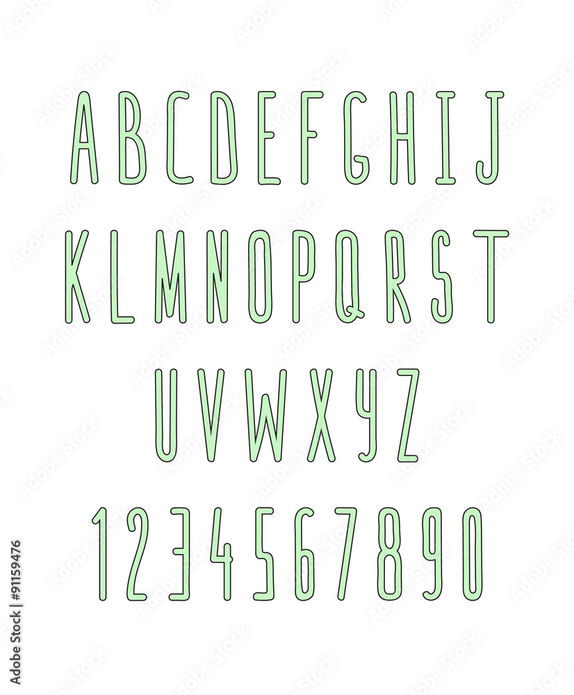 Poster set of letters and numbers, handmade. sketch font