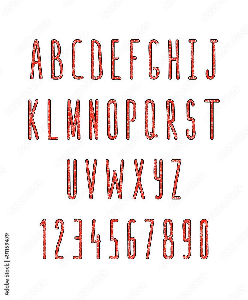 Poster set of letters and numbers, handmade. sketch font