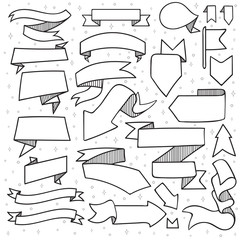 Set of 25 tapes and arrows doodle handmade with hatching