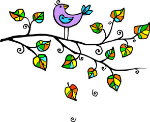 little violet bird in leaves