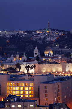 Jerusalem Old City and Mount of Olives at Night