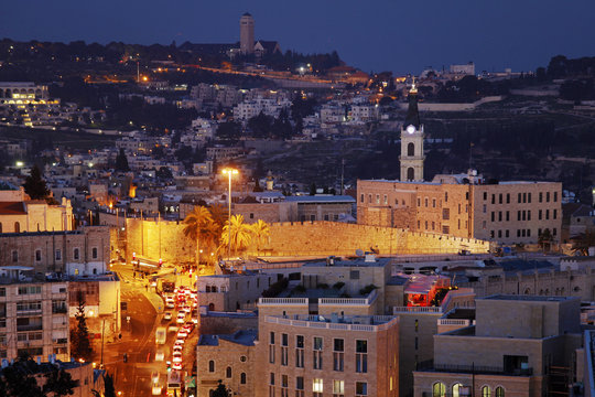 Jerusalem Old City and Mount of Olives at Night