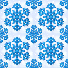 Blue vector snowflakes seamless pattern