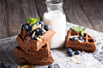 Chocolate waffles with milk