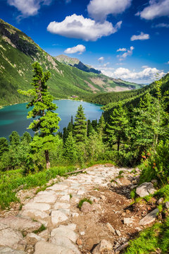 Fototapeta Beautiful pond in the mountains at dawn