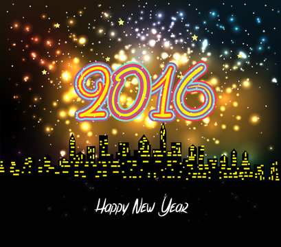 happy new year 2016 night silhouette fireworks colourful 301