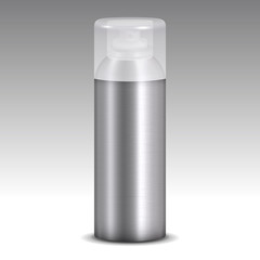 Metallic spray can model vector with curved corner lid on gradient background