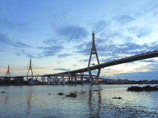 Bhumibol Bridge,the Industrial Ring Bridge or Mega Bridge,at night in Thailand