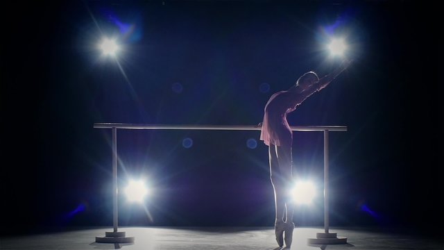 pretty ballerina near the barre. smoke. slow motion