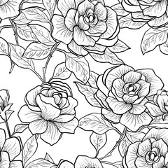 Seamless pattern with vintage roses. Vector illustration