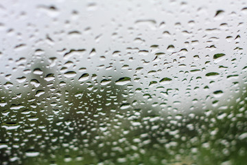 Natural water drops on glass