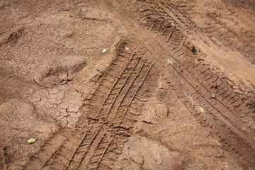 Texture of wheel track on country road