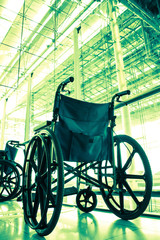 Fototapeta na wymiar Split toning Wheelchair service in airport