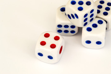 Macro Studio Shot of Five White Plastic Dice