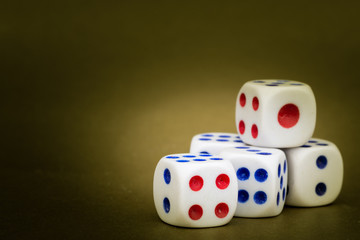 Macro Studio Shot of Five White Plastic Dice