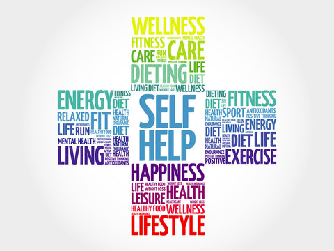 Self Help Word Cloud, Health Cross Concept