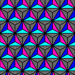 abstract bright colored triangle geometric pattern in style of the 80s