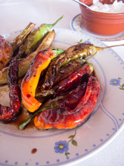 grilled red peppers with garlic sauce served as appetizer