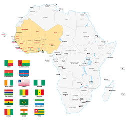 western africa map with flags