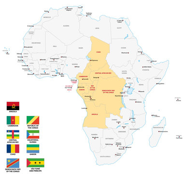 Central Africa map with flags