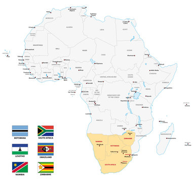 southern africa map with flags