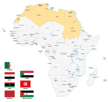 northern africa map with flags