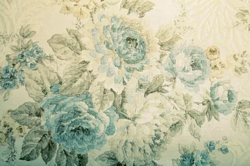 Fototapete Retro Vintage Tapete mit blauem viktorianischem Blumenmuster