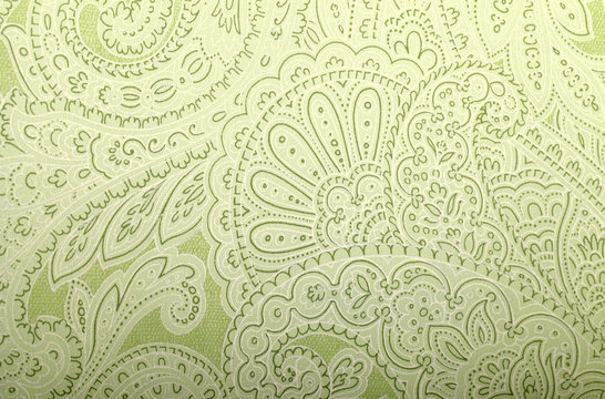 Vintage Grey And Green Wallpaper With Paisley Pattern